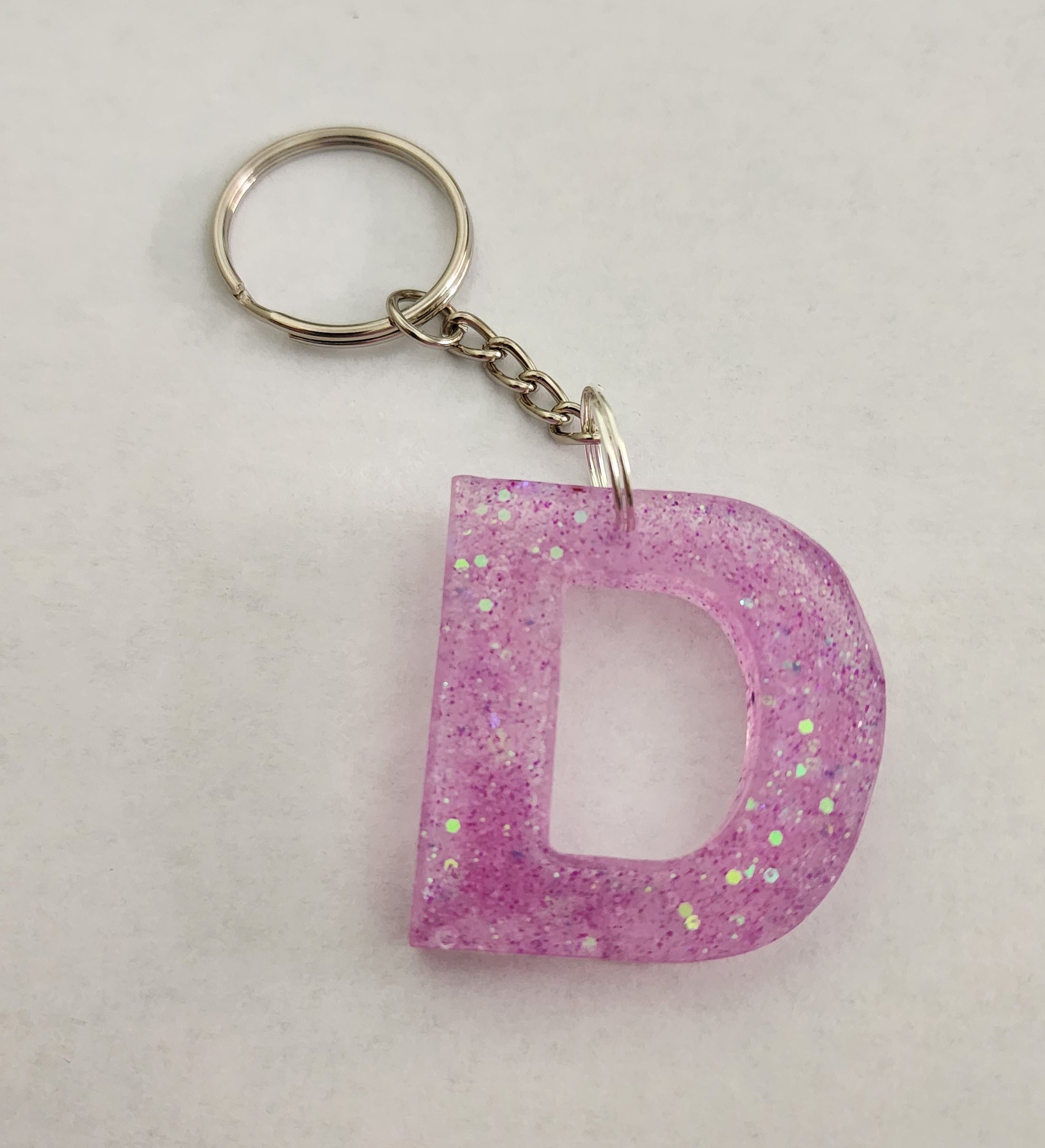 D Keychain with Pink Glitter