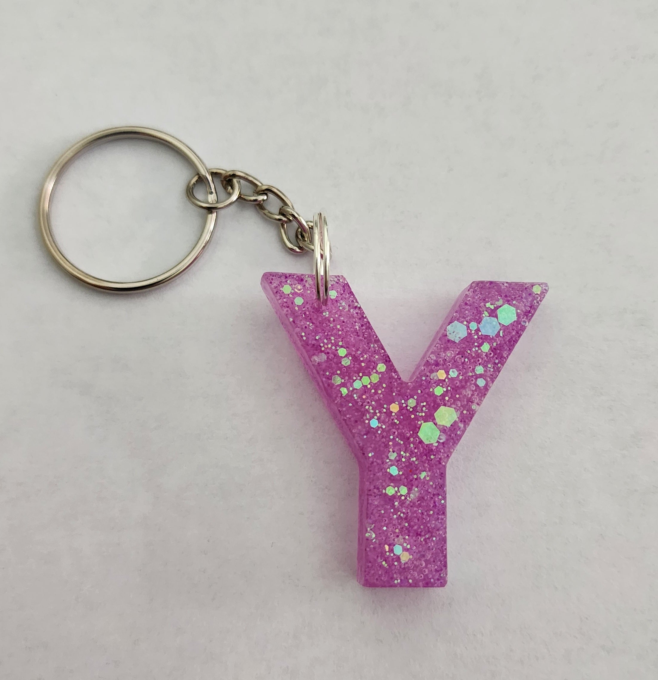 Y Keychain Pink with Iridescent Glitter