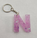 N Keychain with Pink & Iridescent Glitter