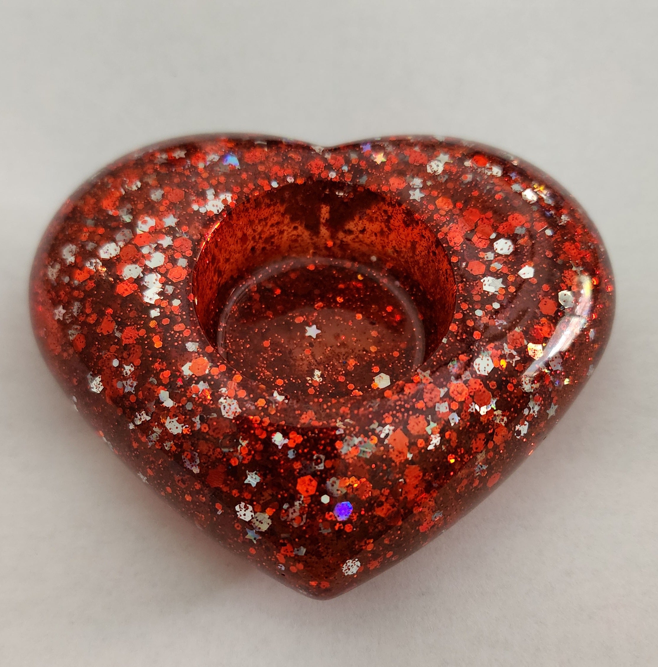 Heart Tealight Candle Holder- Red & Silver Glitter