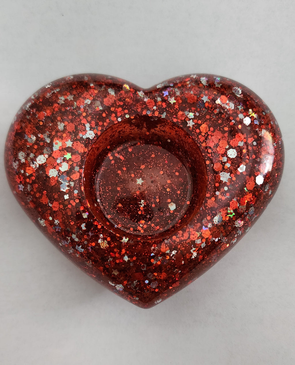 Heart Tealight Candle Holder- Red & Silver Glitter