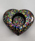 Heart Tealight Candle Holder- Black with Rainbow Glitter