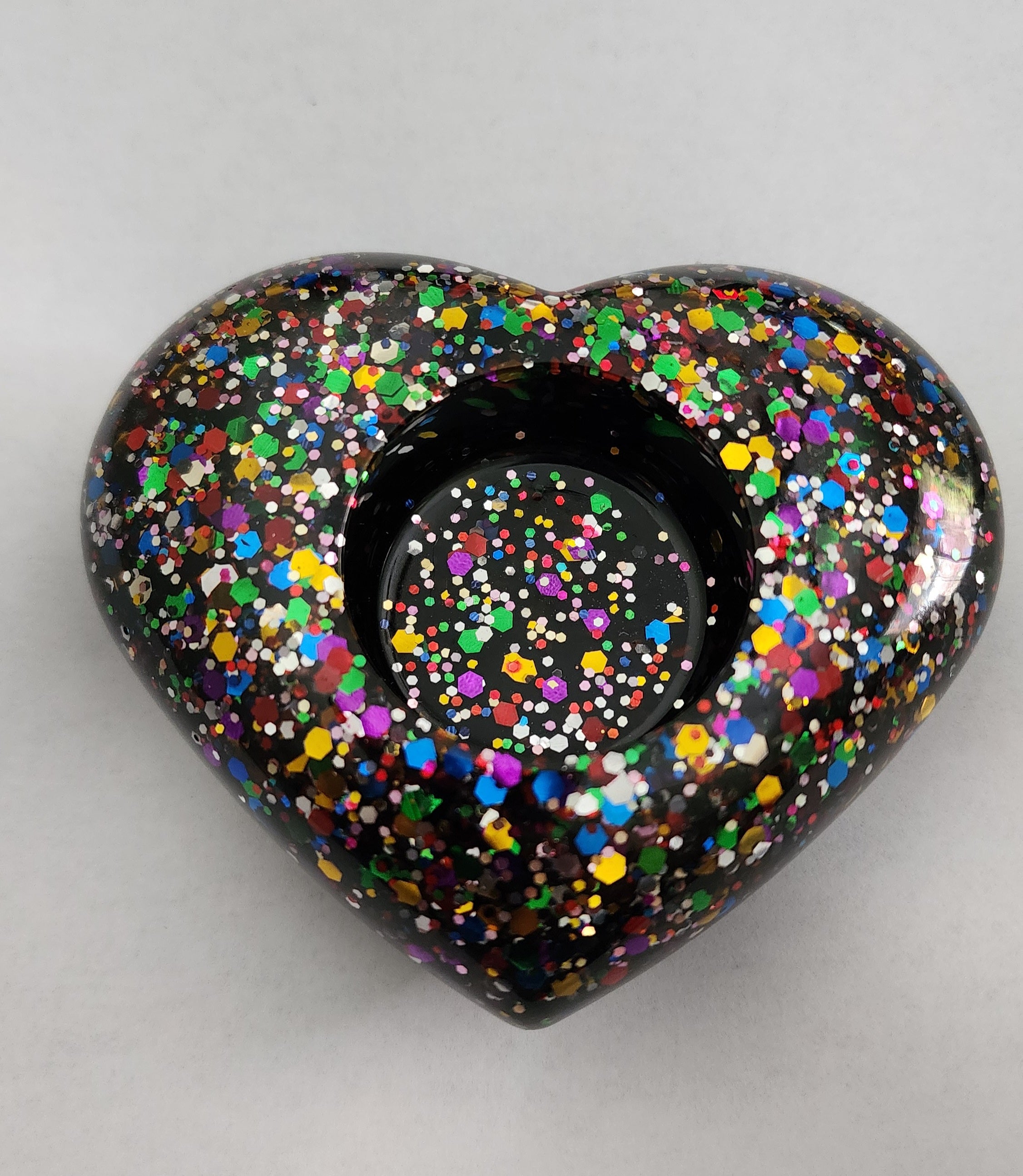 Heart Tealight Candle Holder- Black with Rainbow Glitter