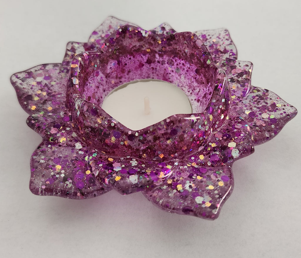 Lotus Flower Candle Holder-Light Purple Glitter