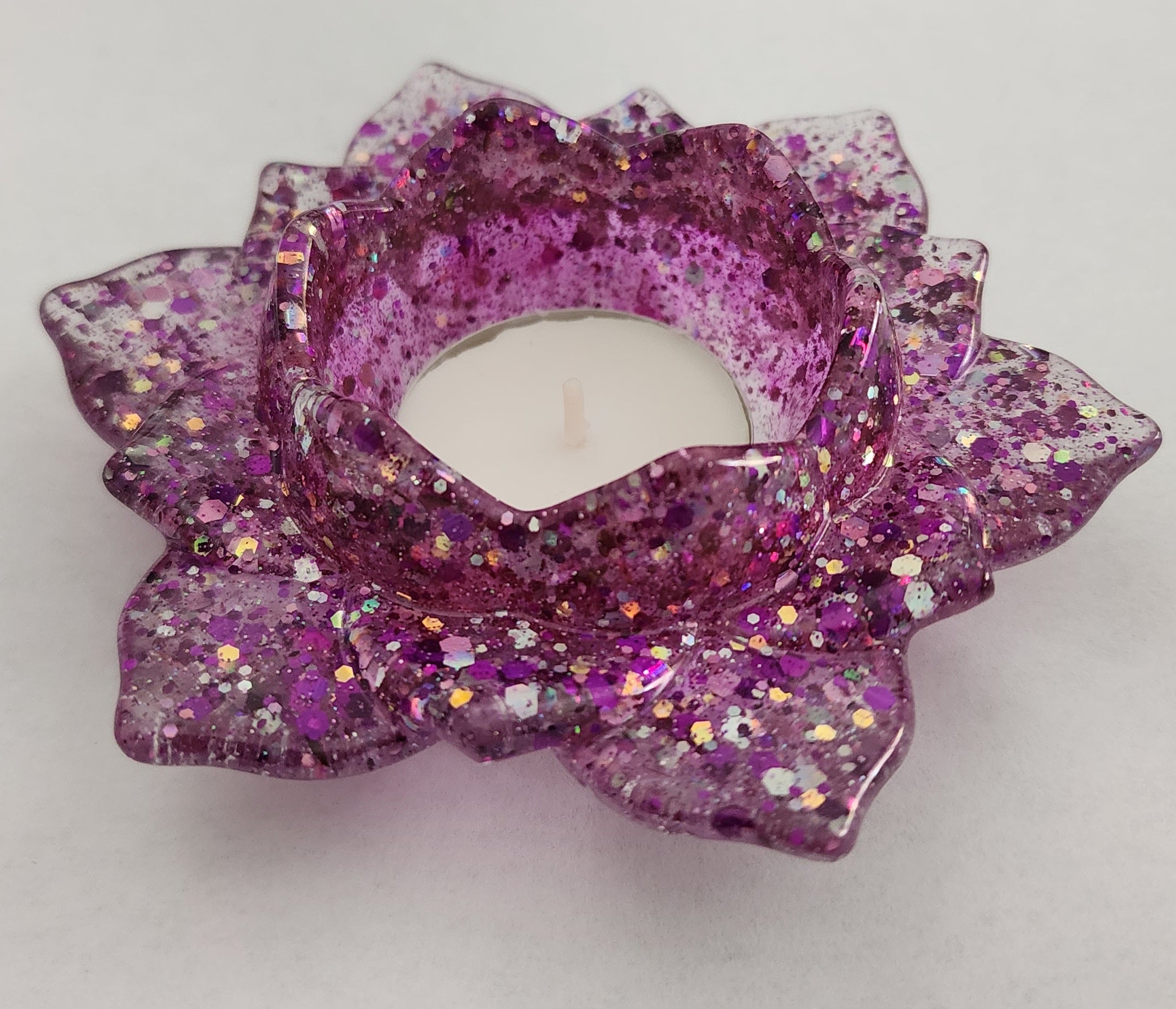 Lotus Flower Candle Holder-Light Purple Glitter