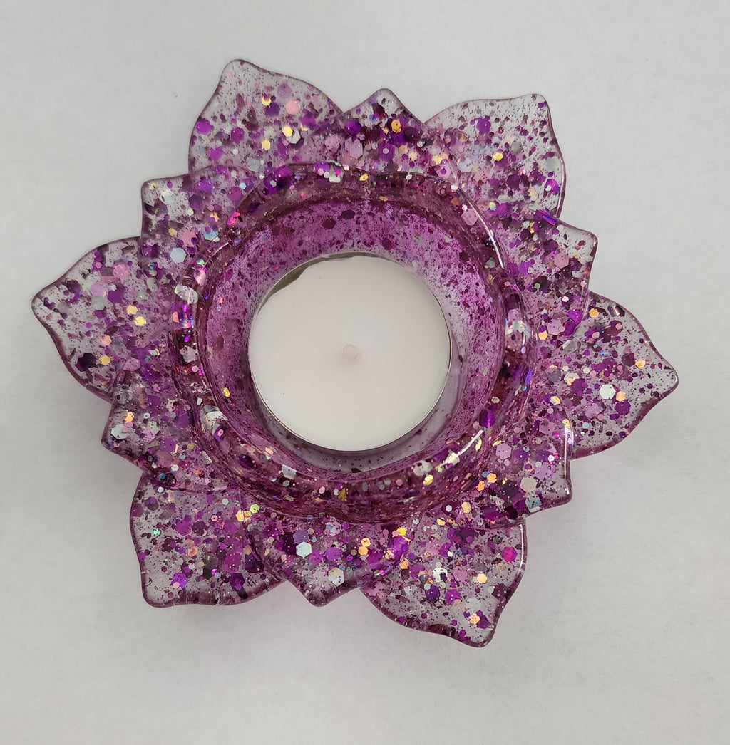 Lotus Flower Candle Holder-Light Purple Glitter