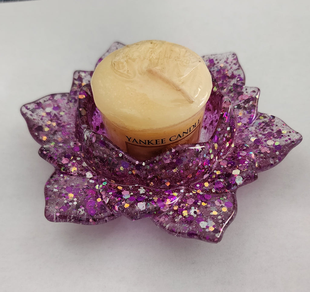 Lotus Flower Candle Holder-Light Purple Glitter