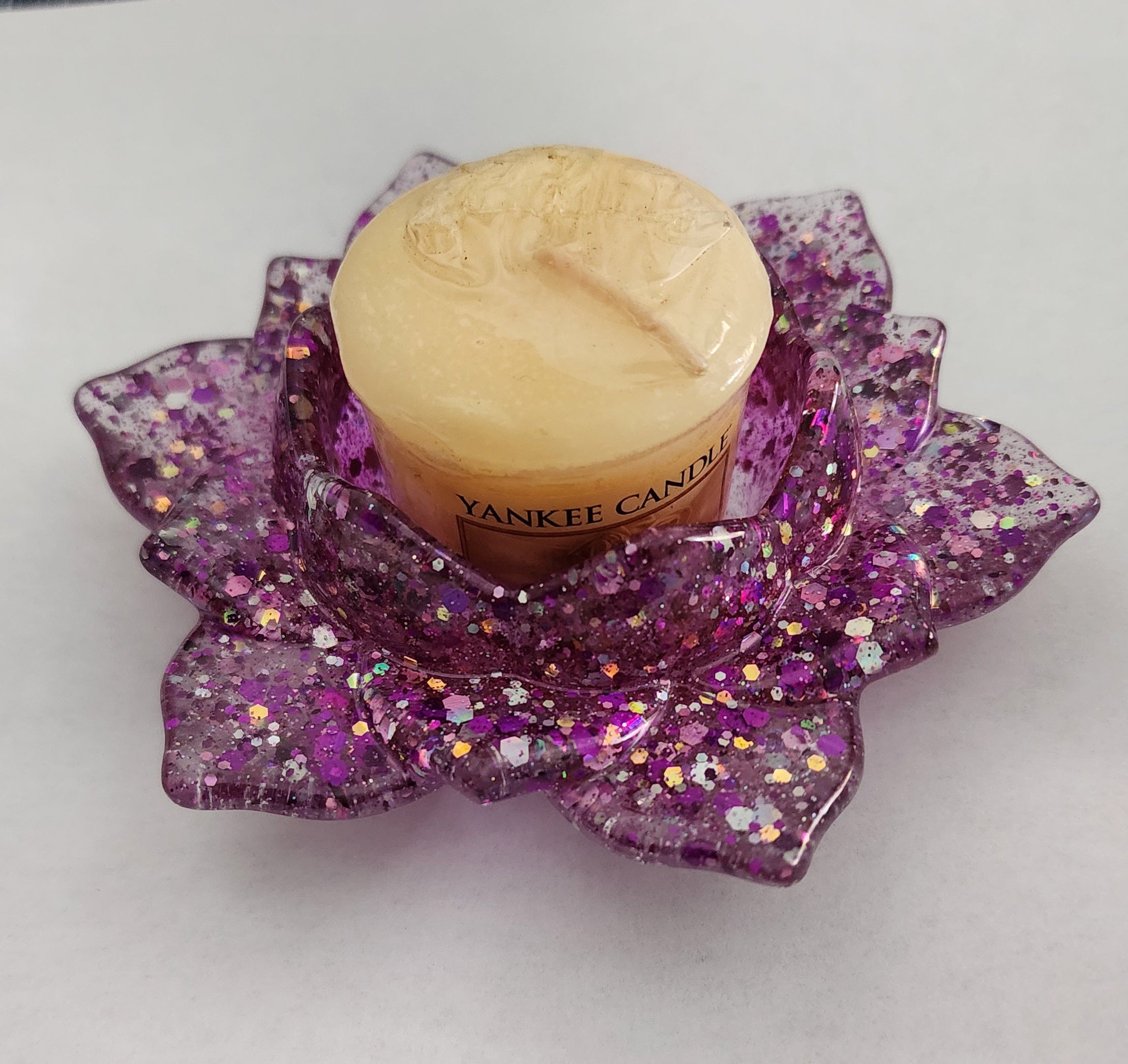 Lotus Flower Candle Holder-Light Purple Glitter