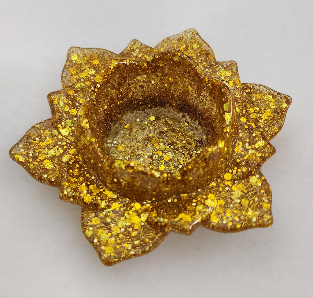 Lotus Flower Candle Holder- Yellow Glitter