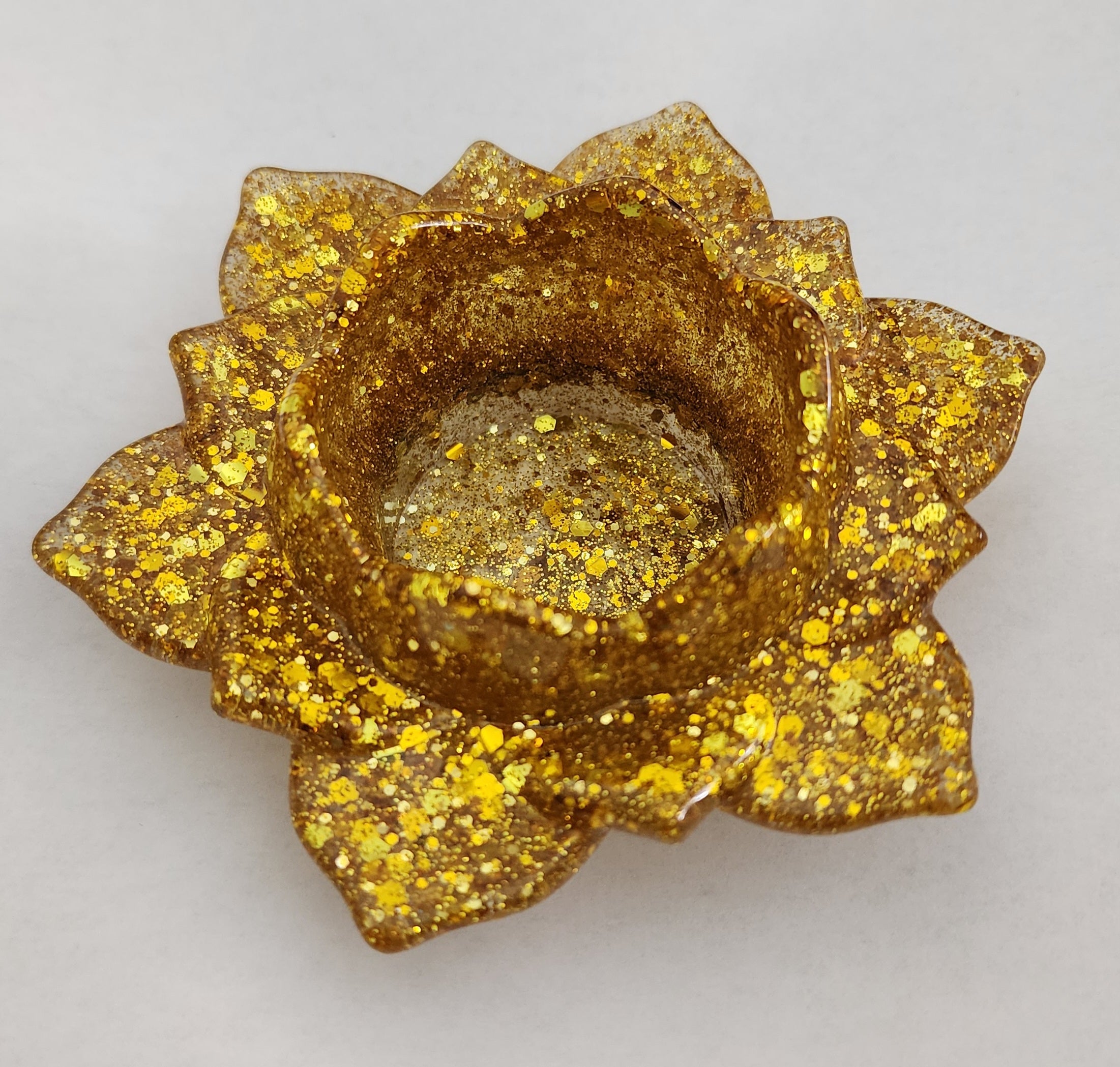 Lotus Flower Candle Holder- Yellow Glitter