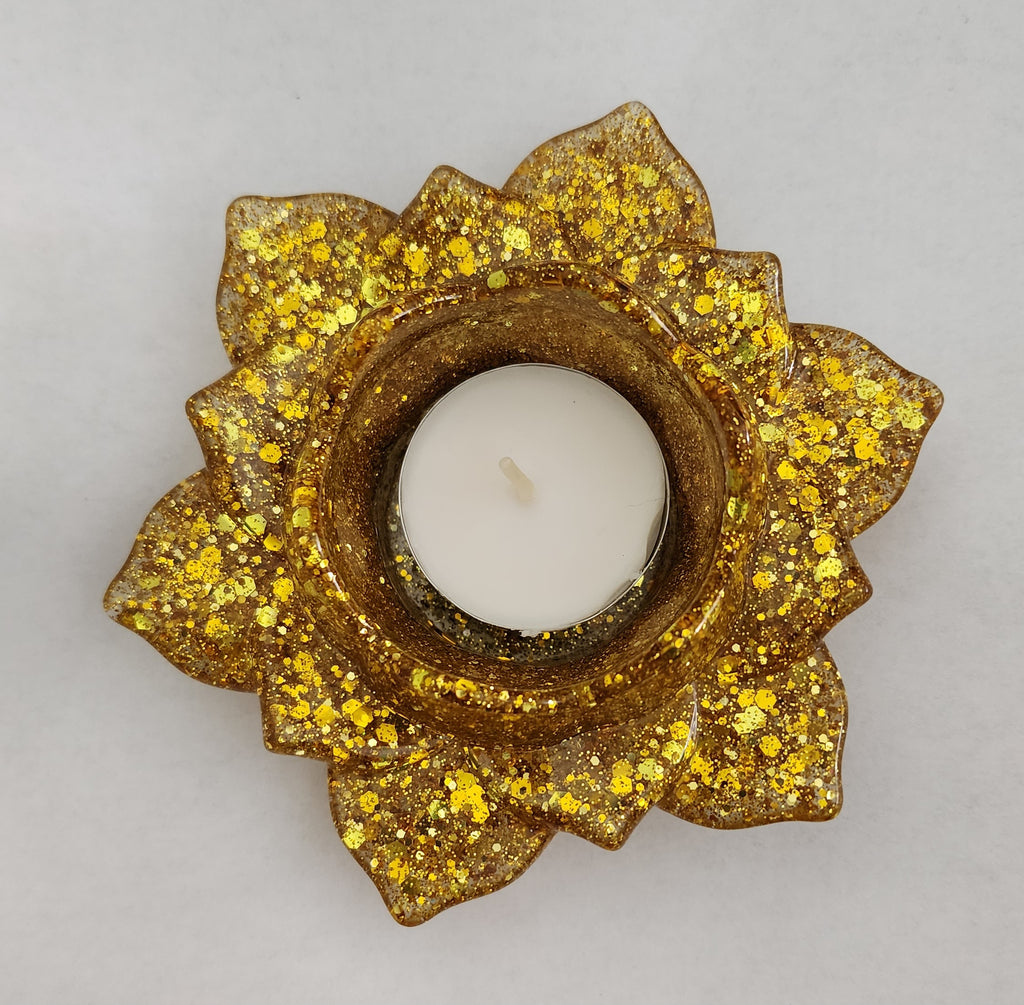 Lotus Flower Candle Holder- Yellow Glitter