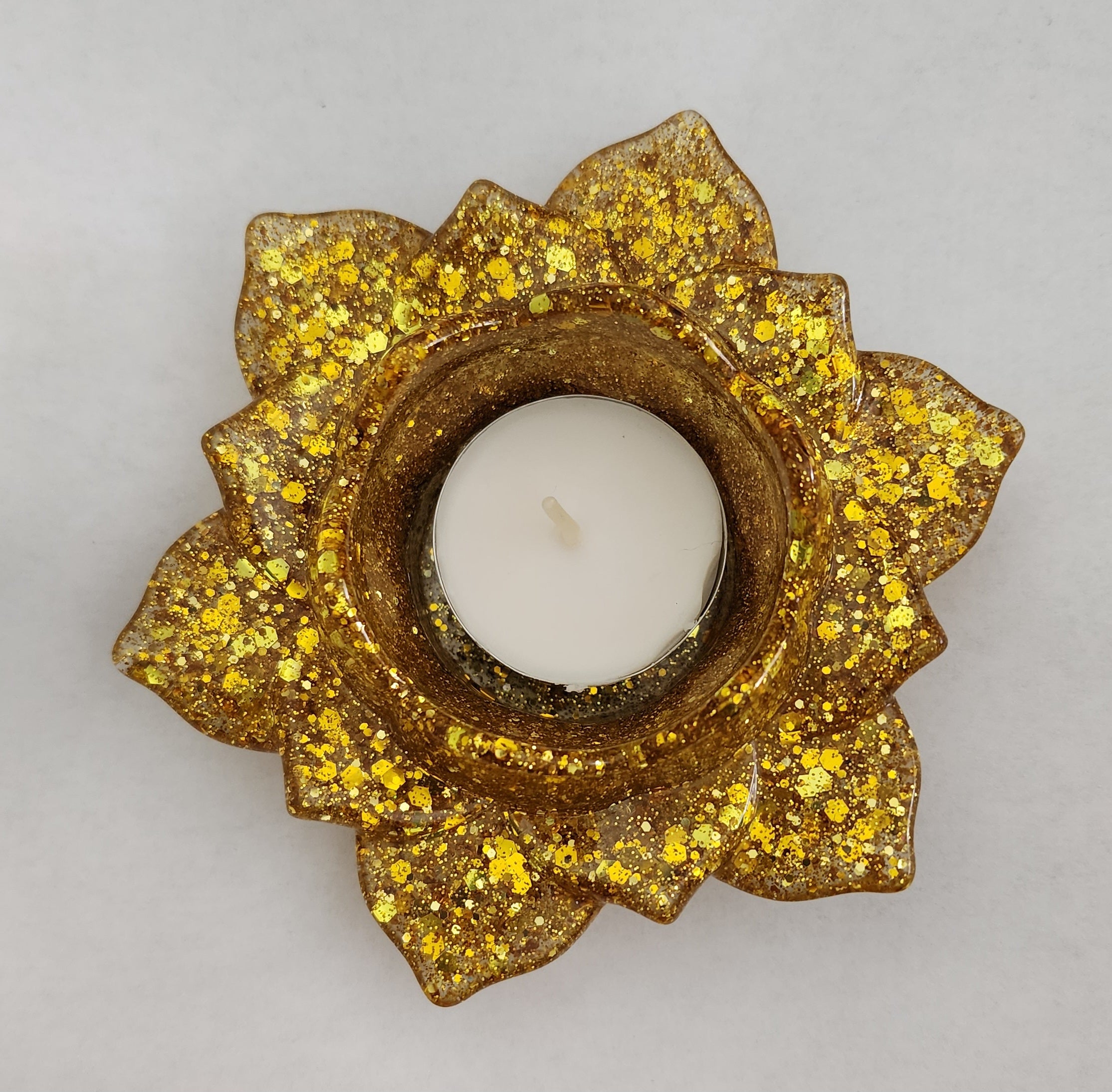 Lotus Flower Candle Holder- Yellow Glitter