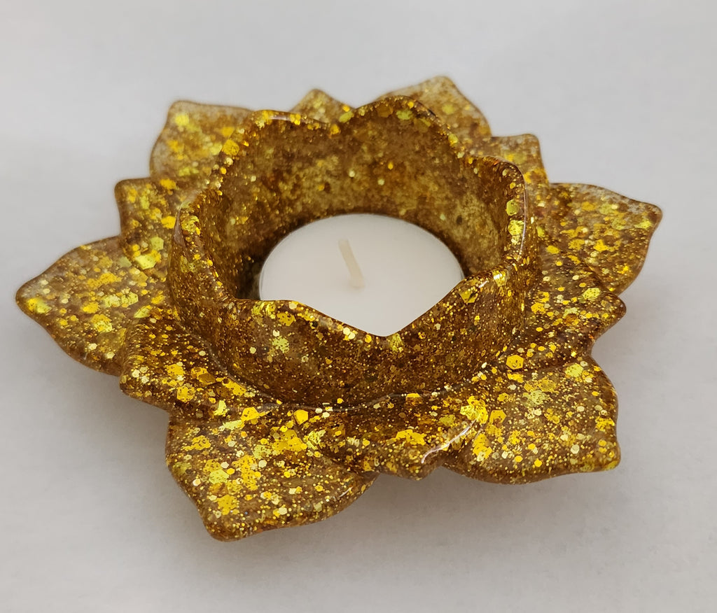 Lotus Flower Candle Holder- Yellow Glitter