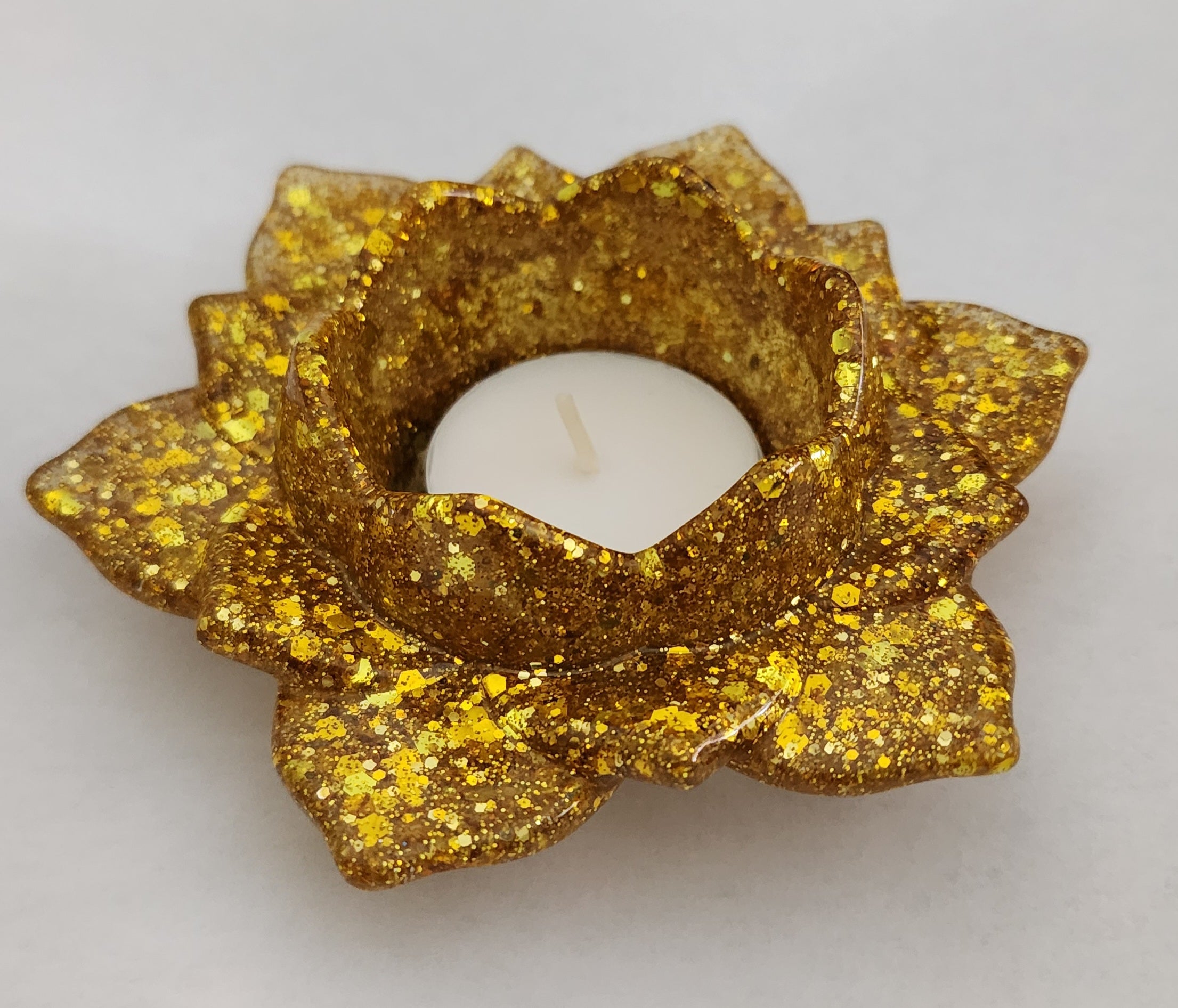 Lotus Flower Candle Holder- Yellow Glitter