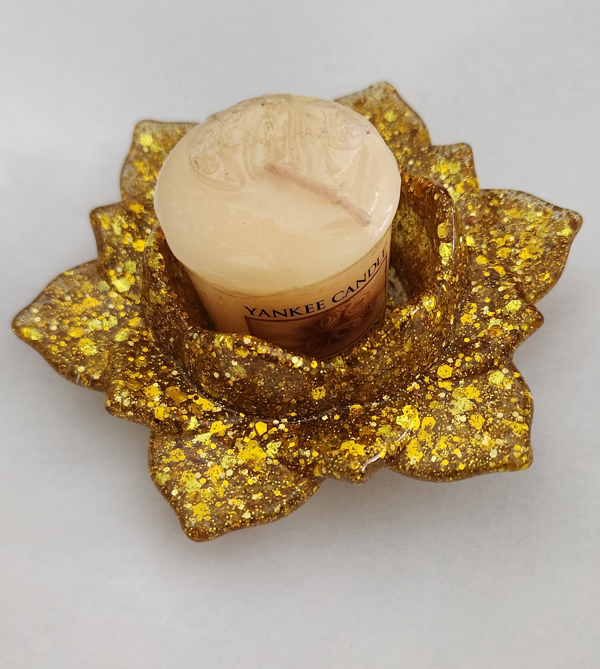 Lotus Flower Candle Holder- Yellow Glitter