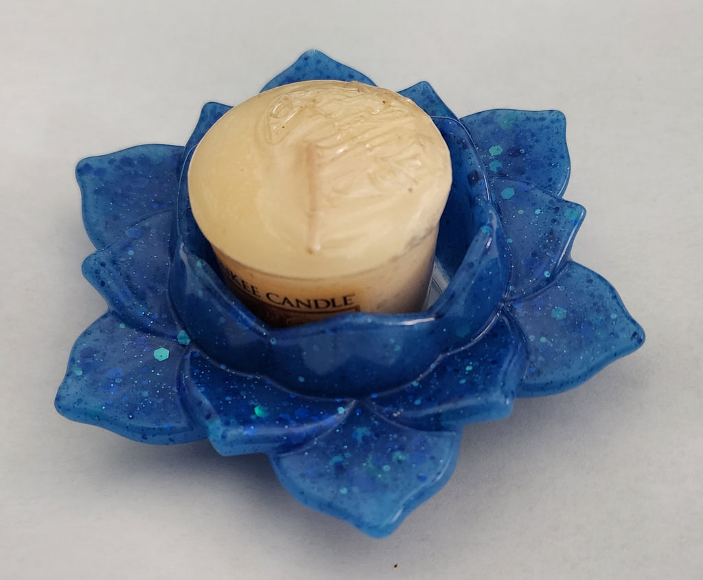 Lotus Flower Candle Holder- Blue