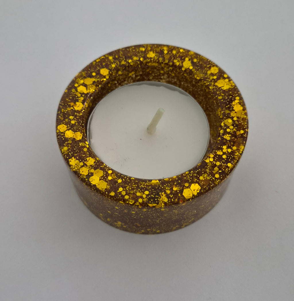 Round Tealight Candle Holder- Gold Glitter