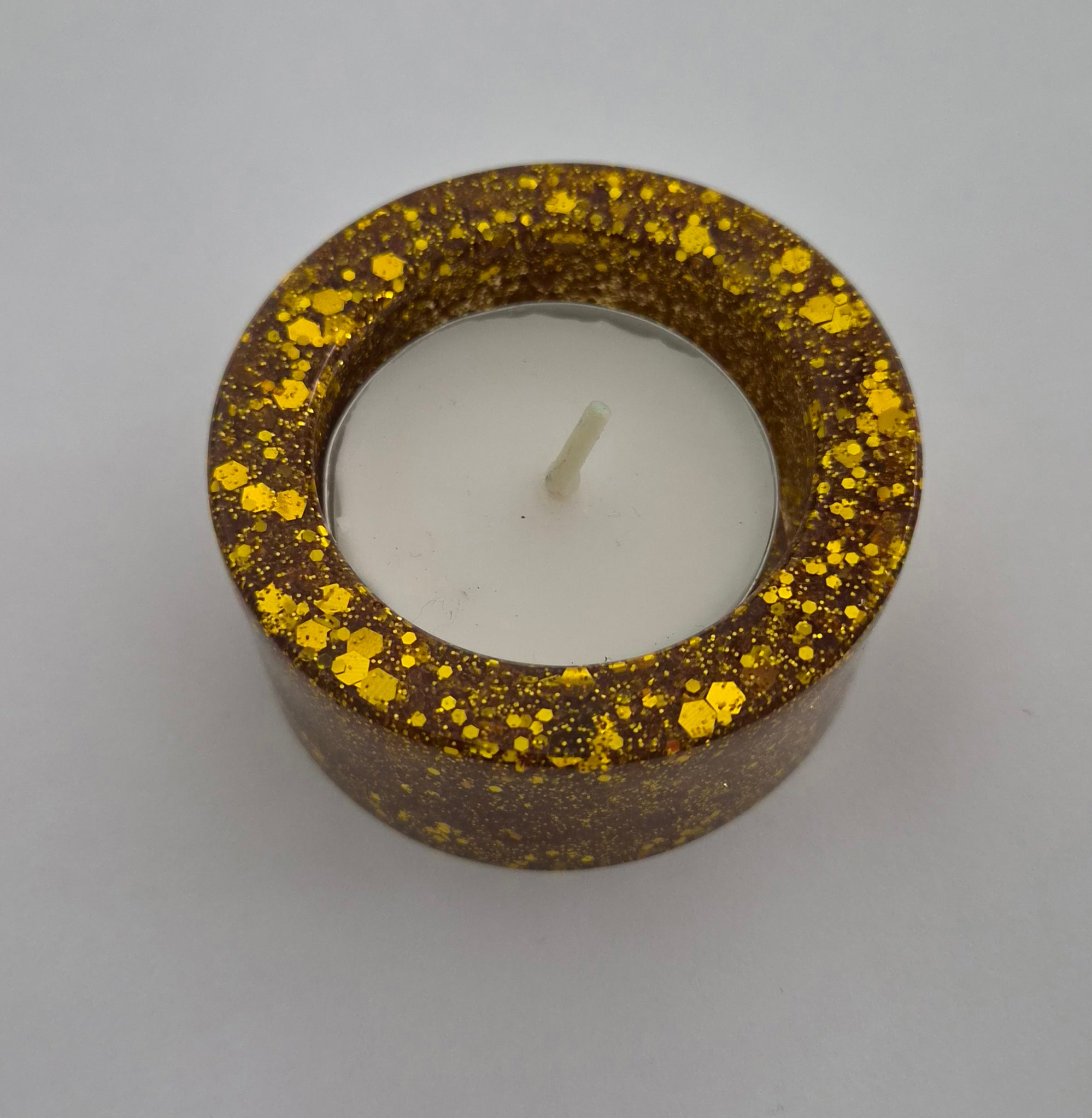 Round Tealight Candle Holder- Gold Glitter