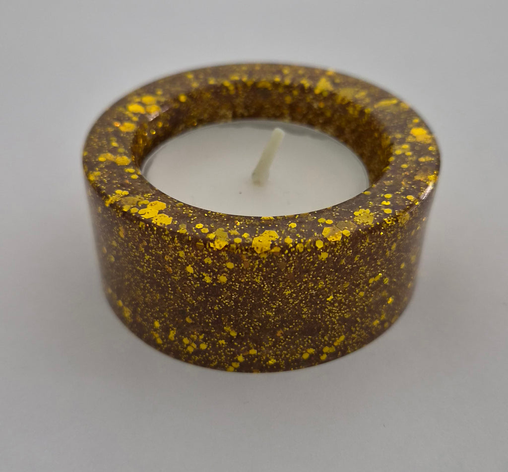 Round Tealight Candle Holder- Gold Glitter