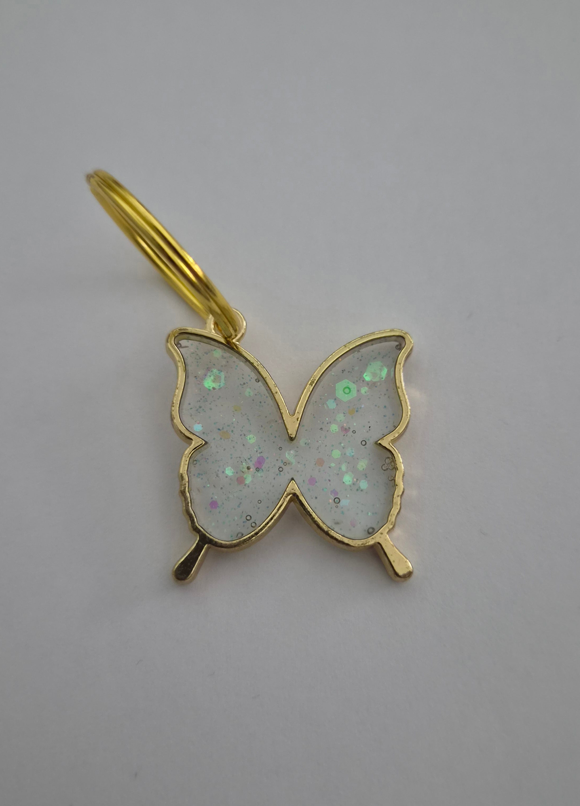 Butterfly Keychain- White Glitter