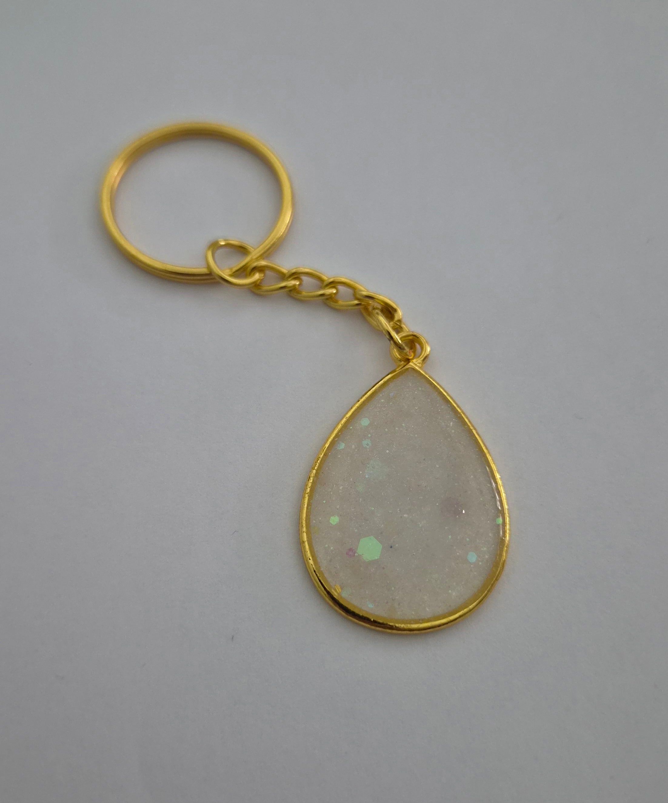 Oval Keychain- White Glitter