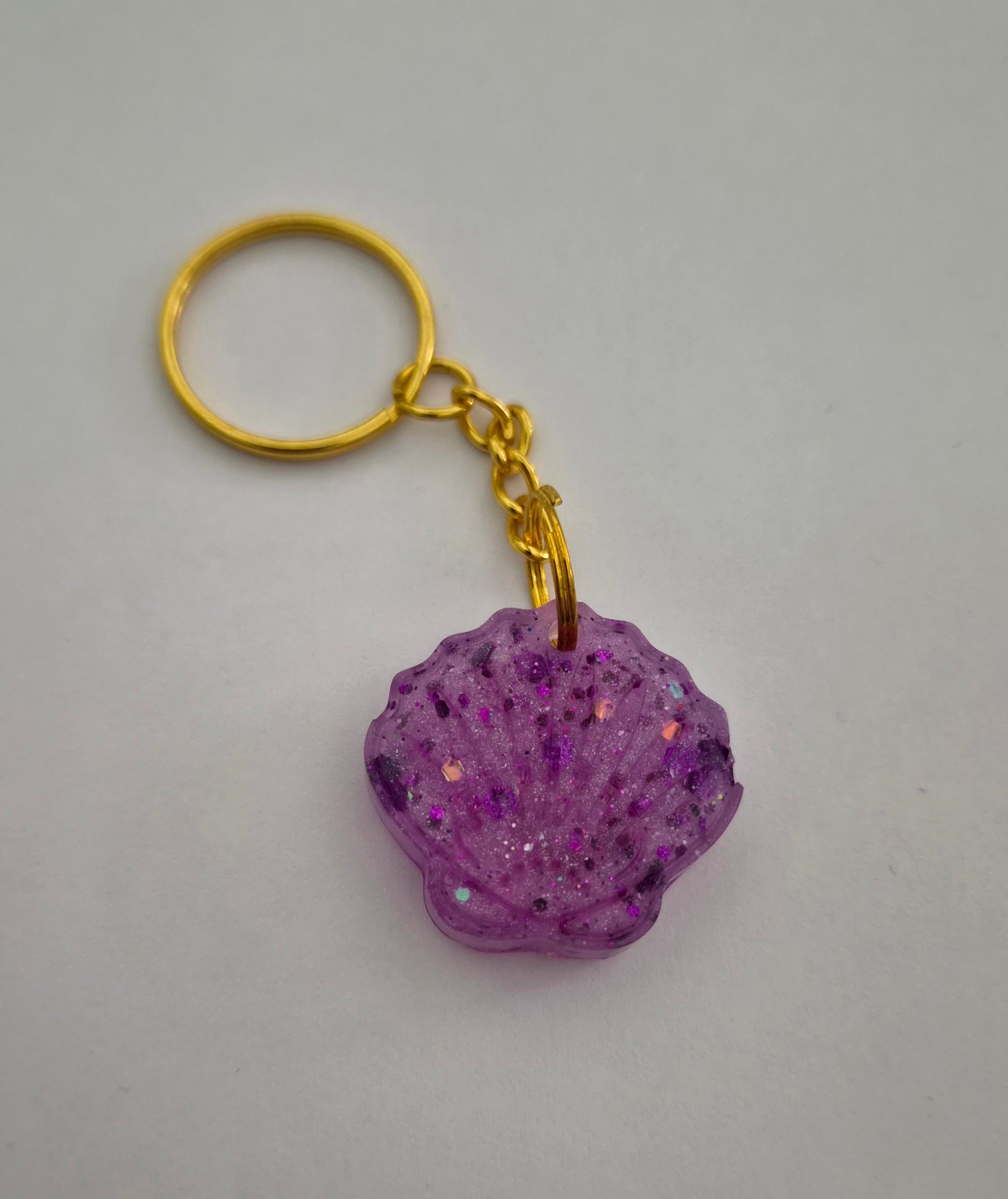 Shell Keychain- Purple with Glitter