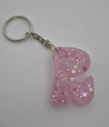 R 'Groovy' Keychain- Pink with Iridescent Glitter