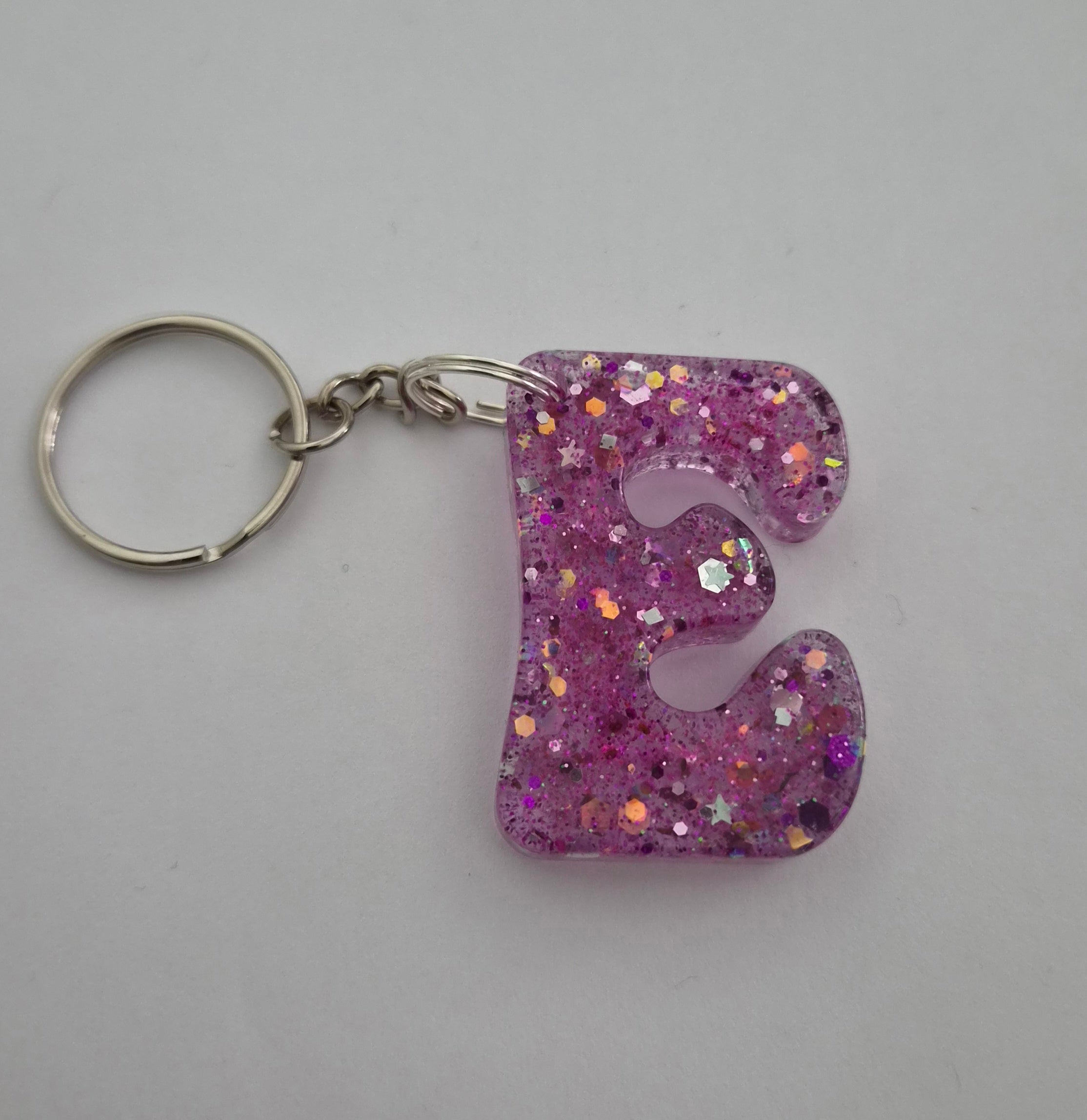 E 'Groovy' Keychain Pink with Glitter