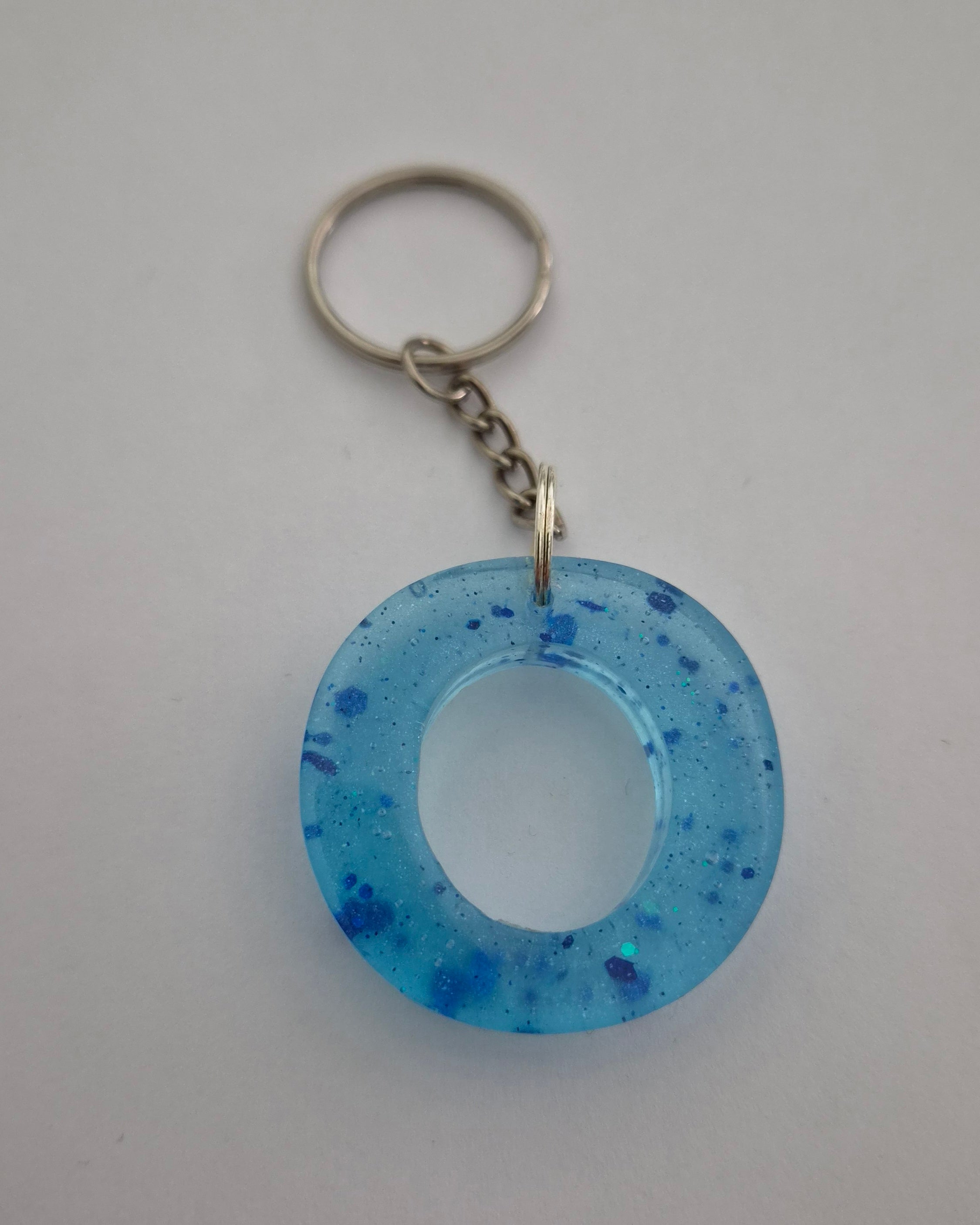 O Keychain- Blue with Blue Glitter