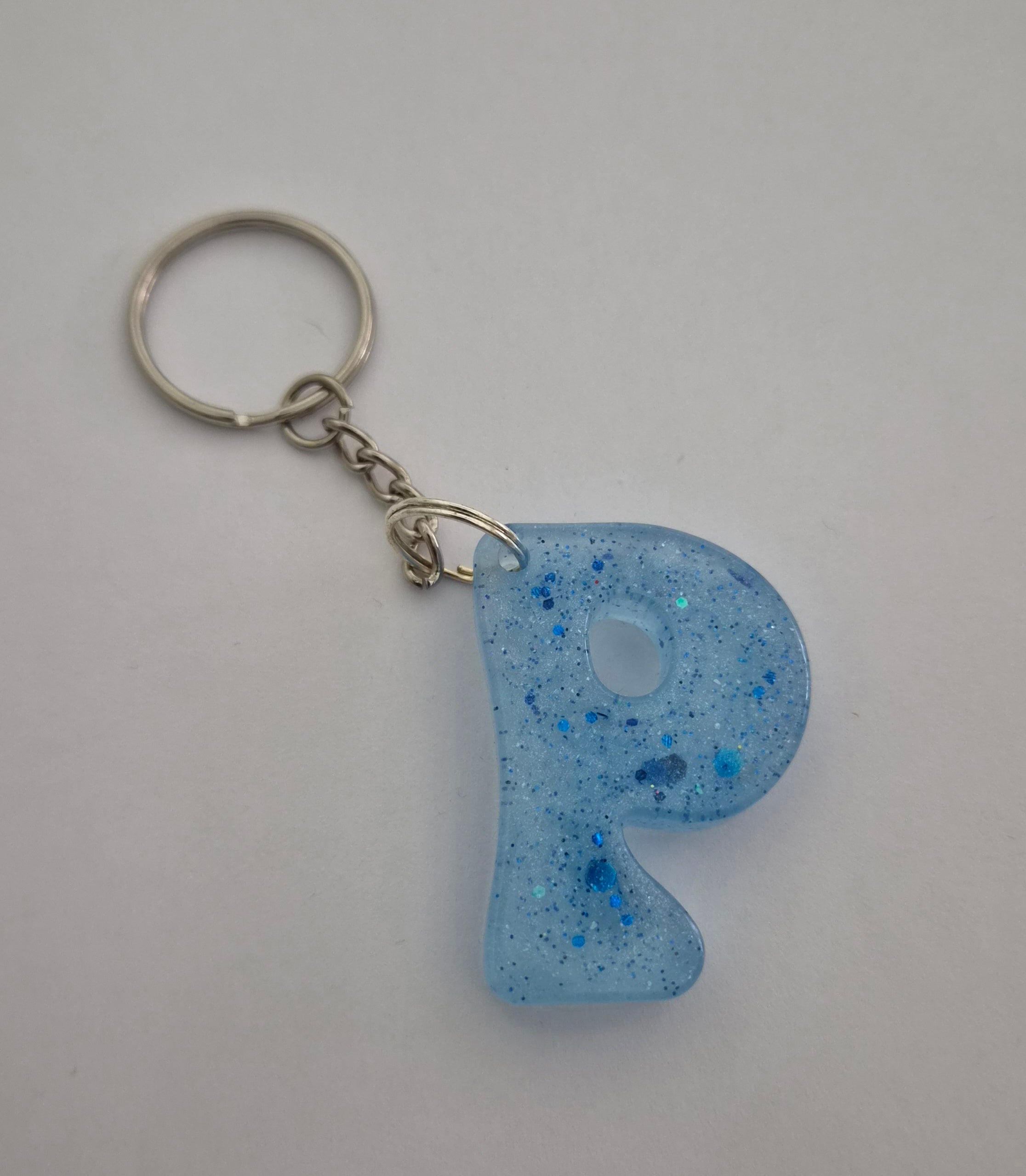 P 'Groovy' Keychain Blue with Blue Glitter