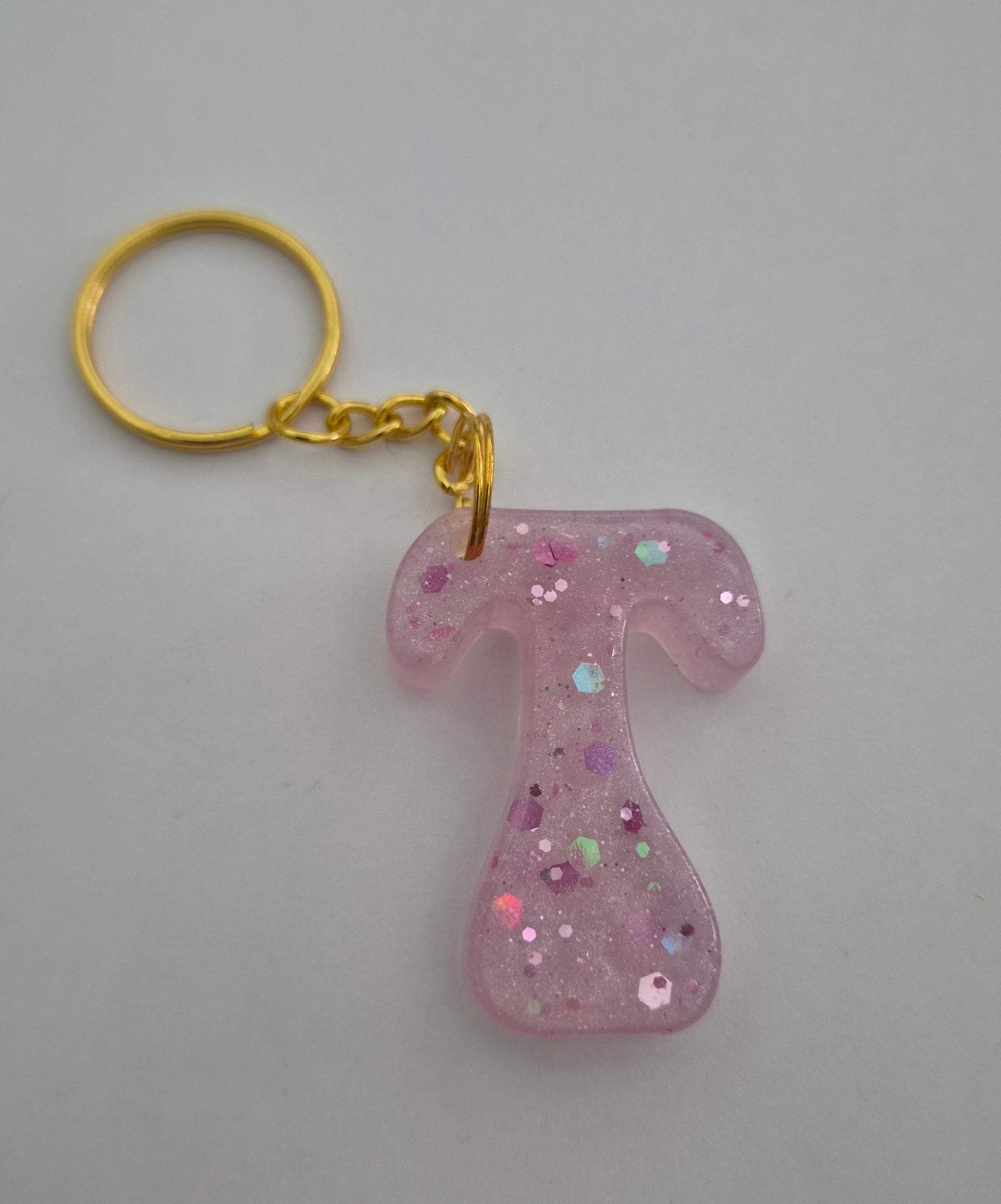 T 'Groovy' Keychain Light Pink with Iridescent Glitter