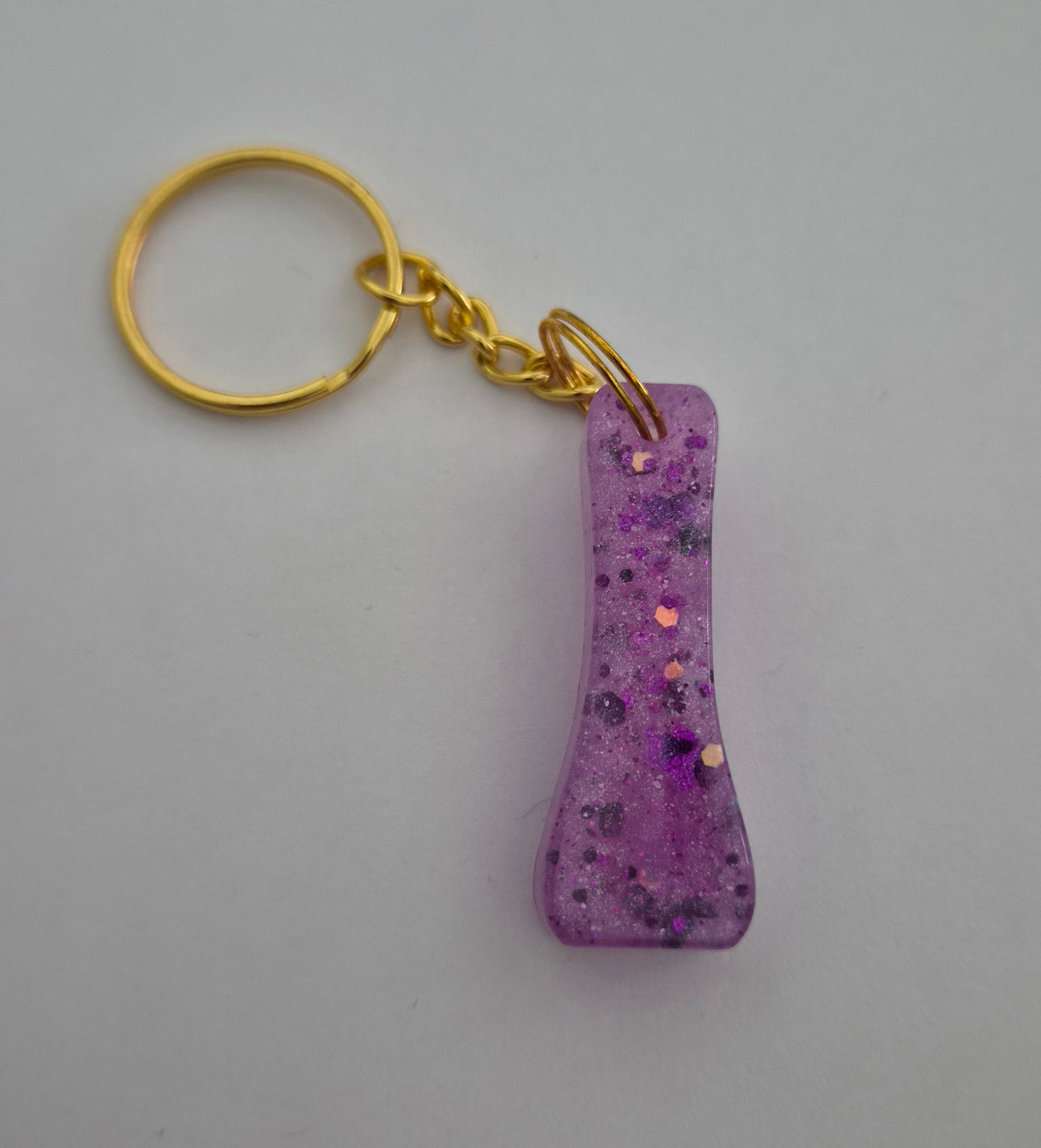 I 'Groovy' Keychain Pink with Purple Glitter