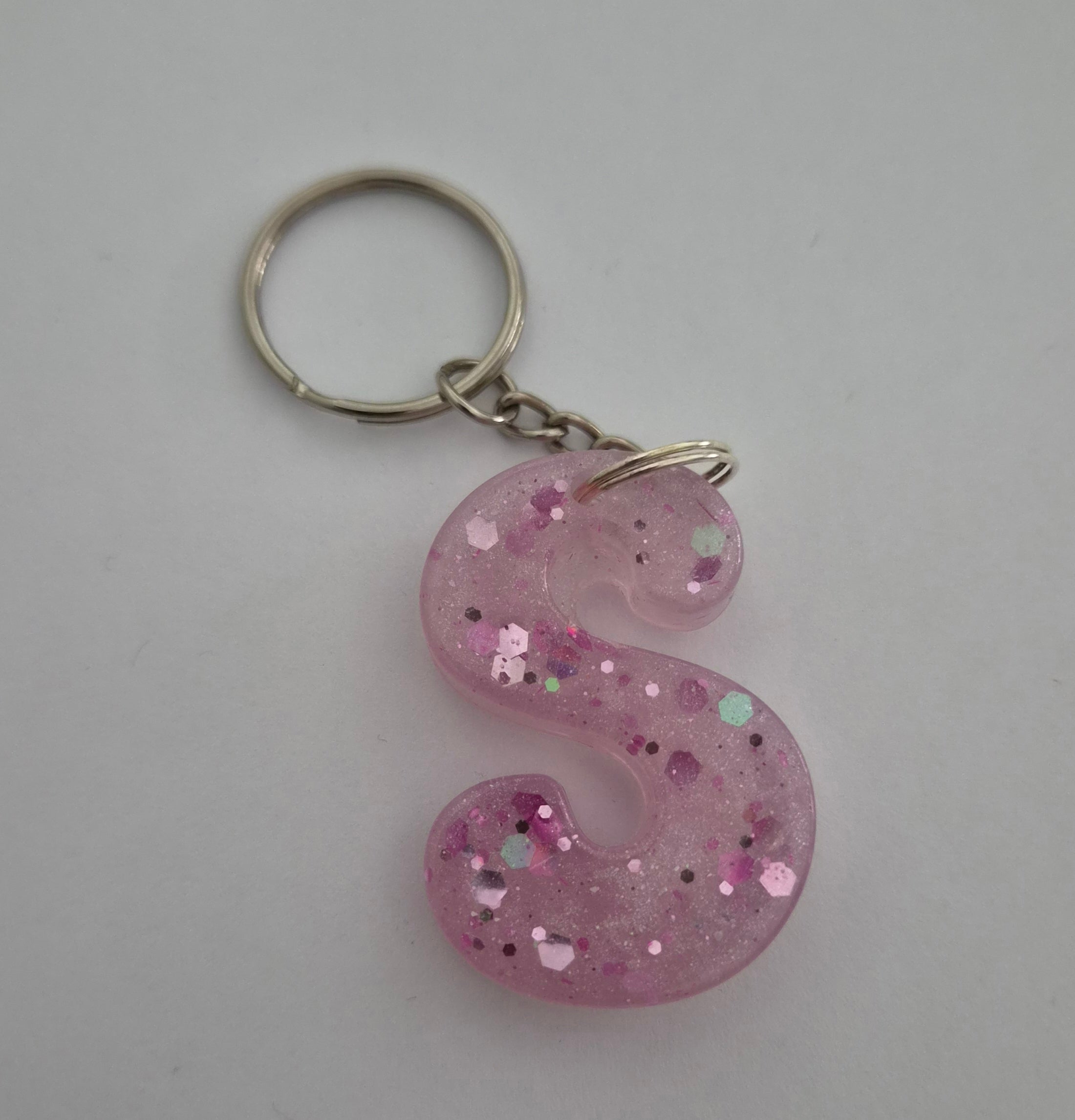 S Keychain Pink with Glitter