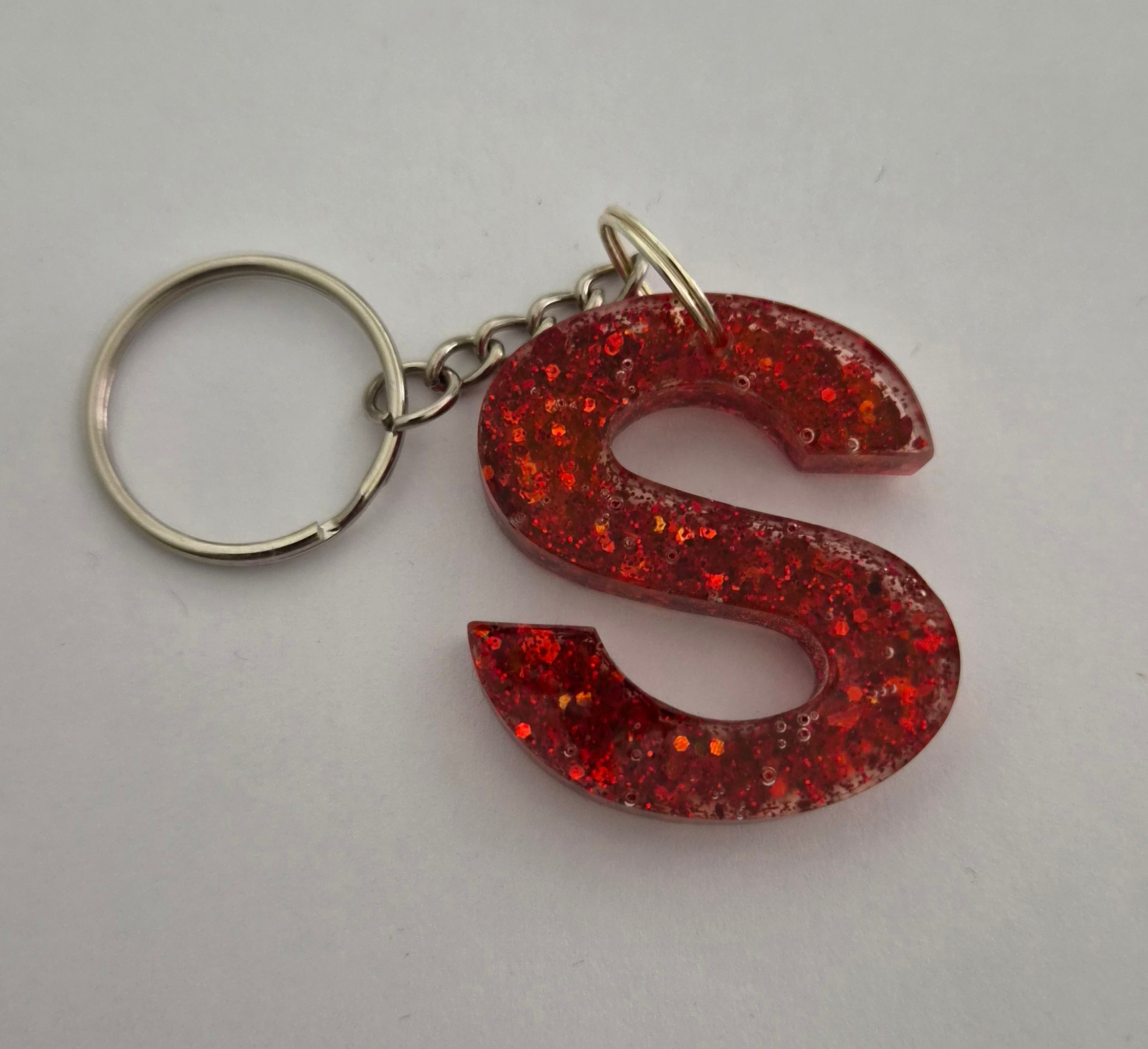 S Keychain Red with Glitter