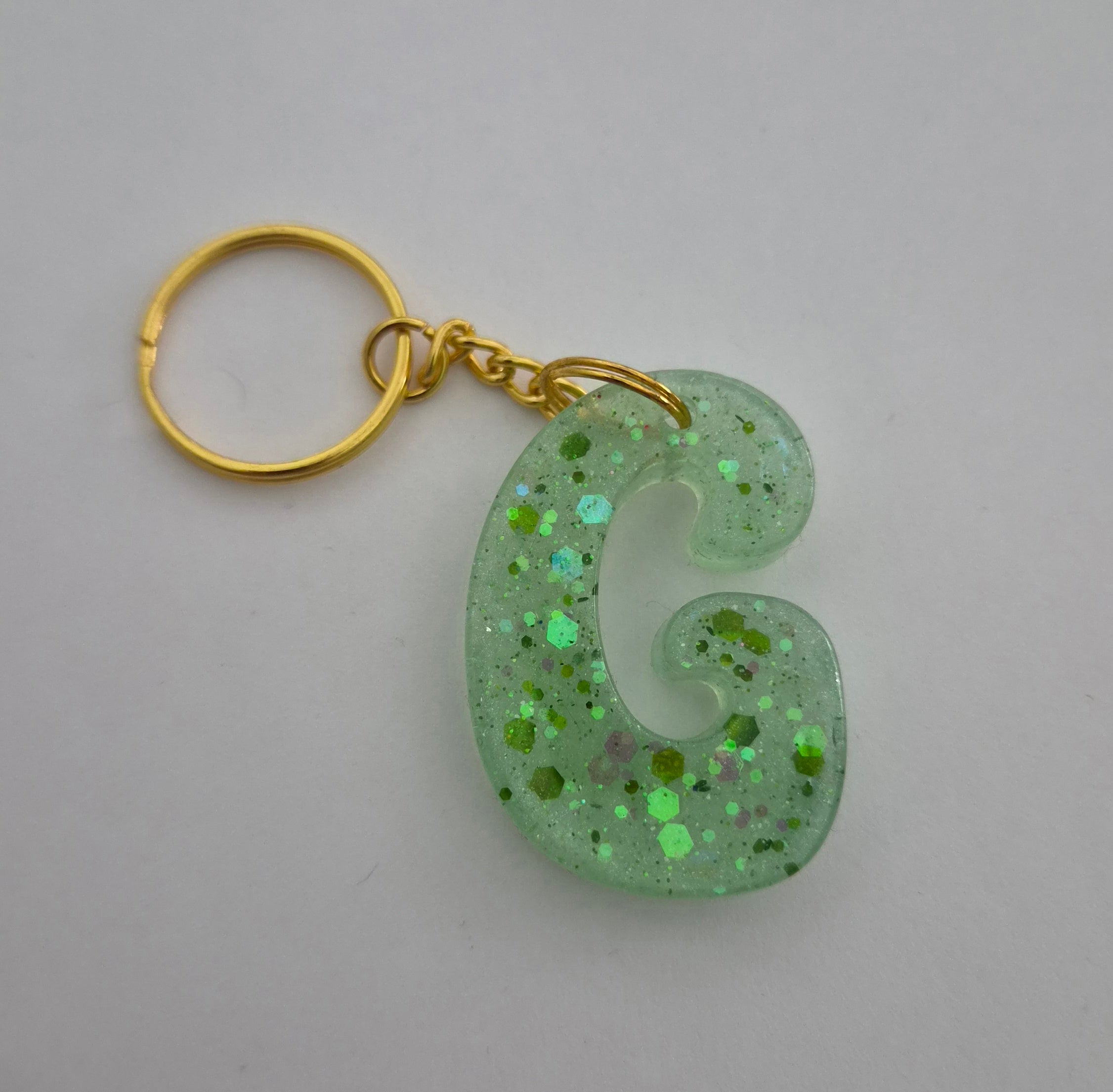G 'Groovy' Keychain- Green with Green Glitter