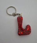 L 'Groovy' Keychain- Red with Red Glitter