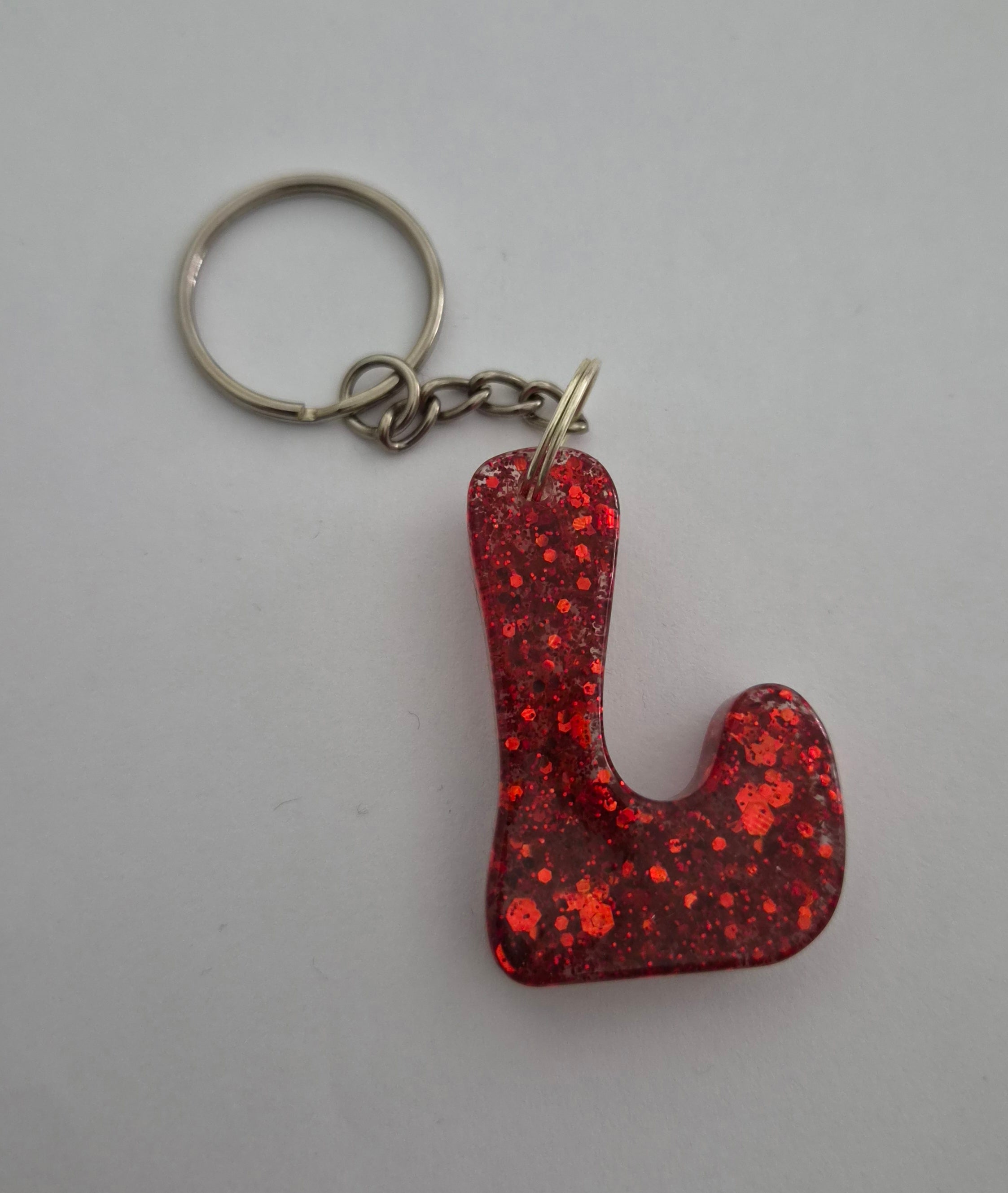 L 'Groovy' Keychain- Red with Red Glitter