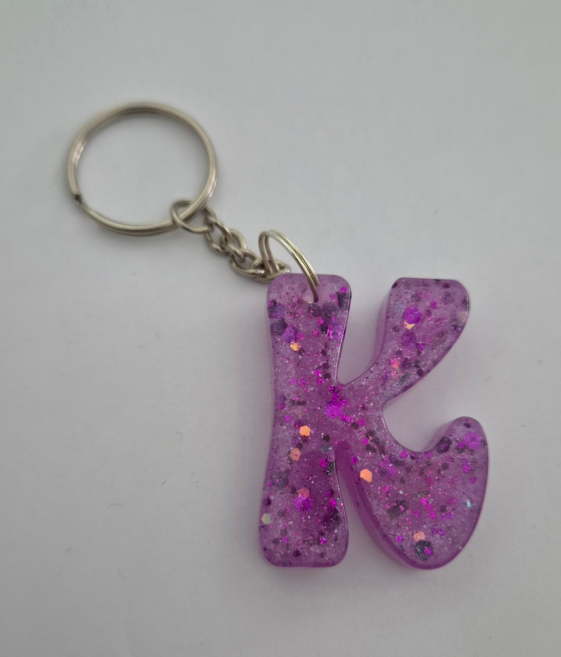 K 'Groovy' Keychain Pink with Purple Glitter