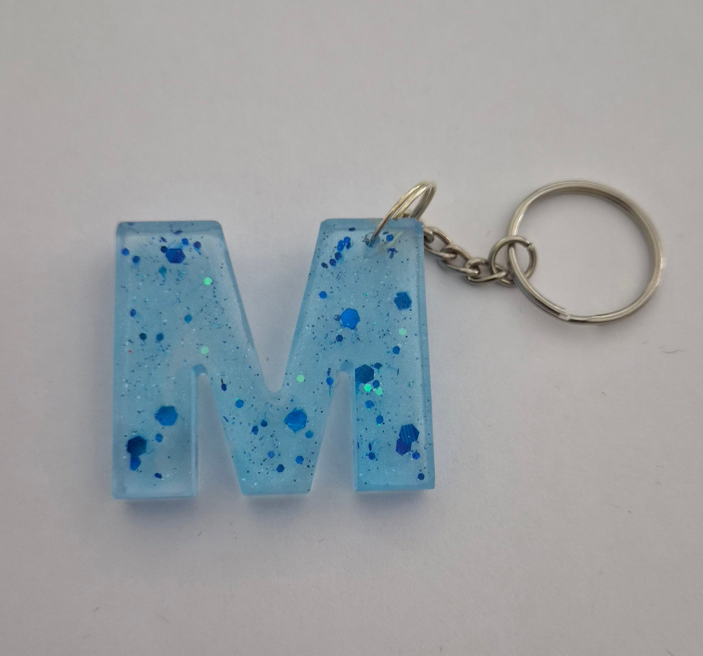 M Keychain Blue with Blue Glitter