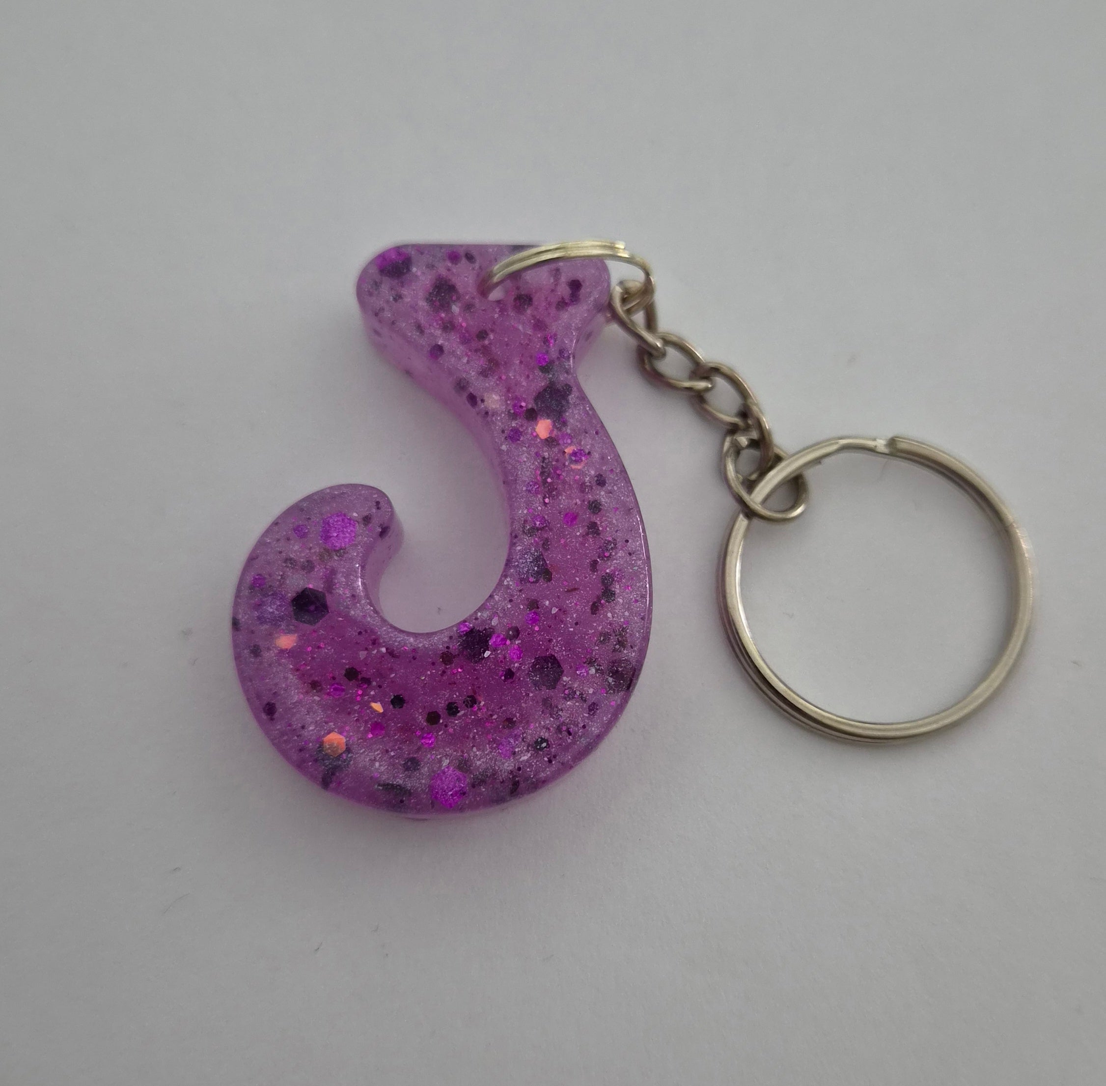 J 'Groovy' Keychain Pink with Glitter