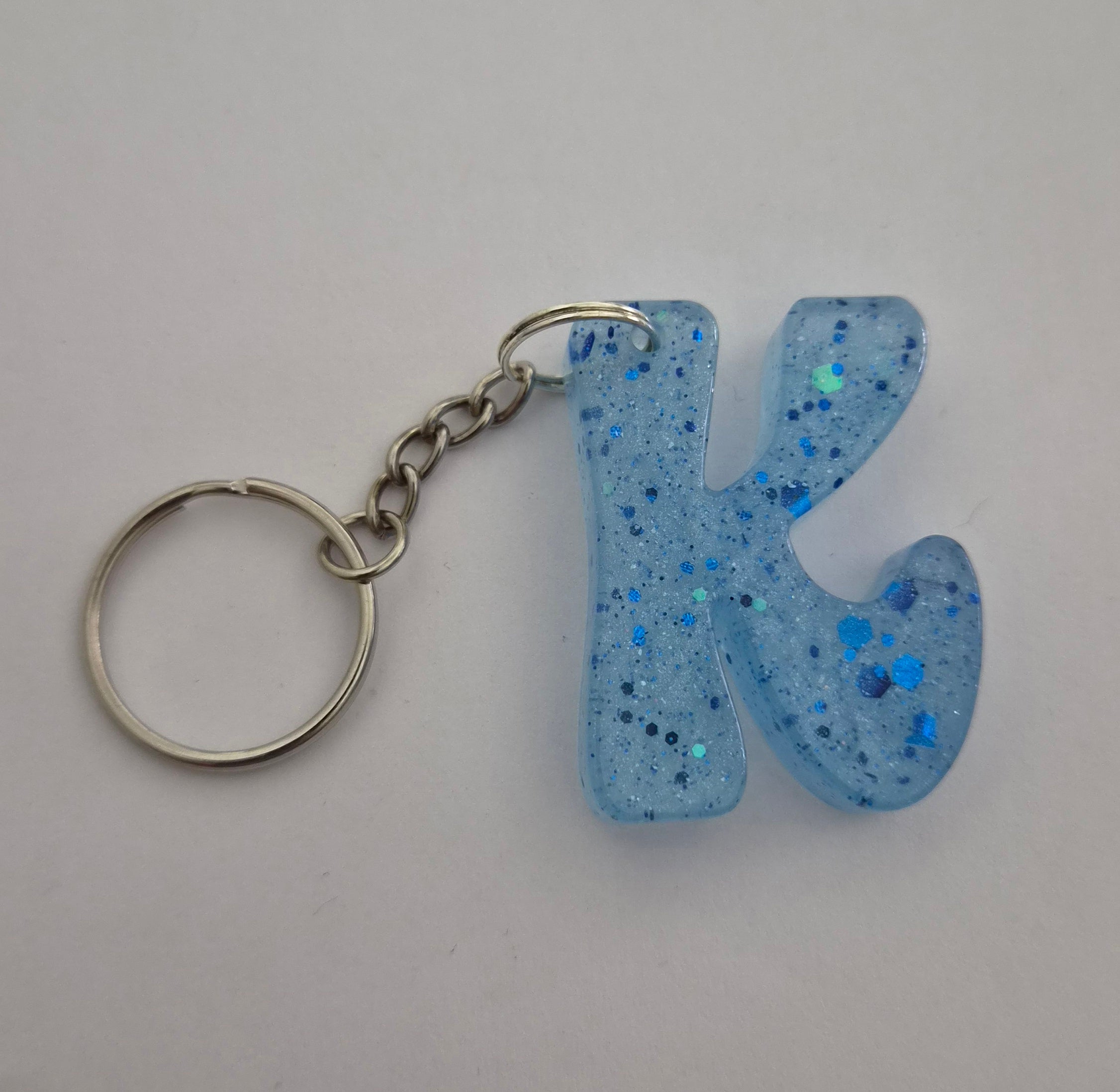 K 'Groovy' Keychain- Blue with Glitter