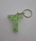 T Keychain- Light Green with Glitter