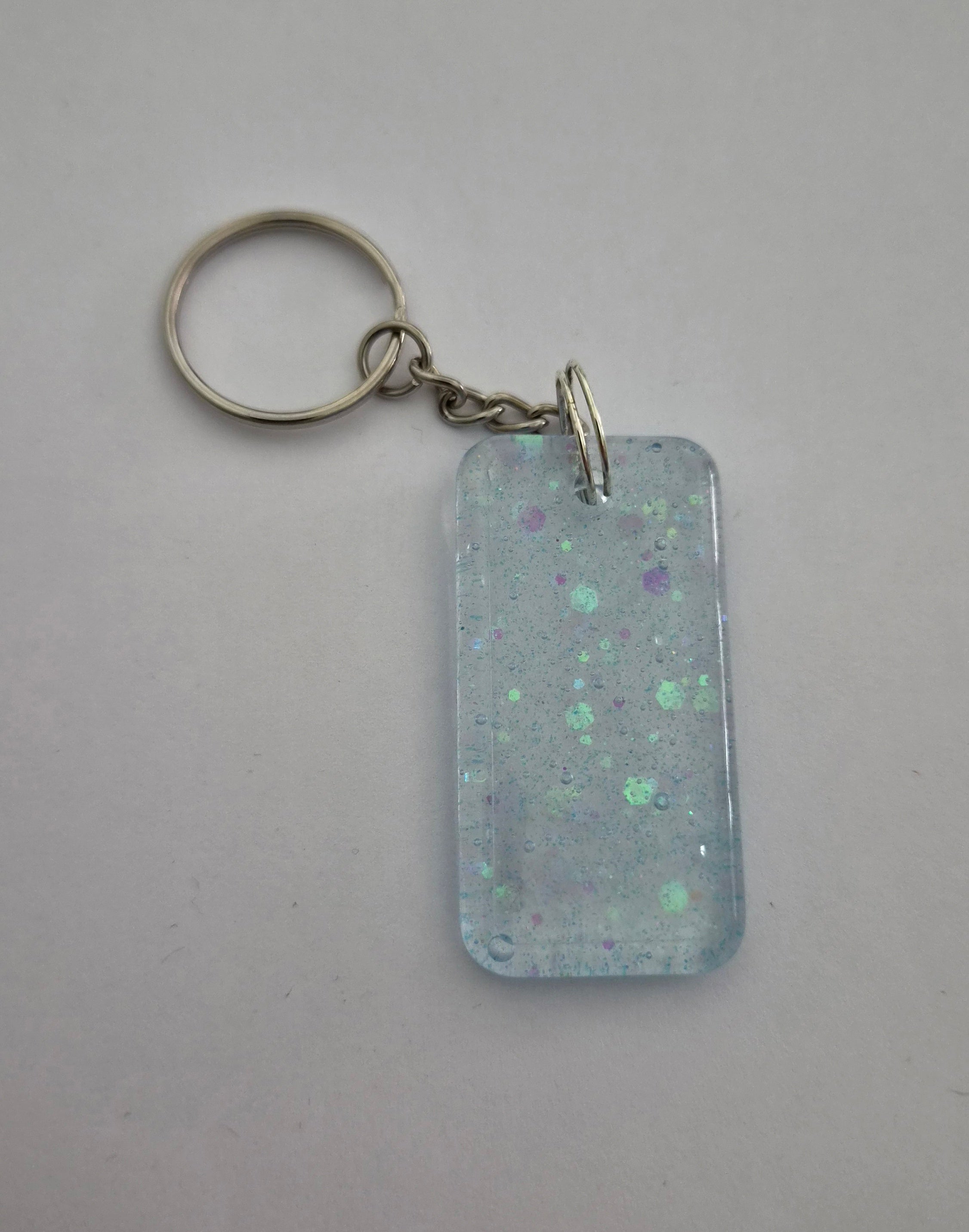 Rectangle Keychain- Light Blue Glitter