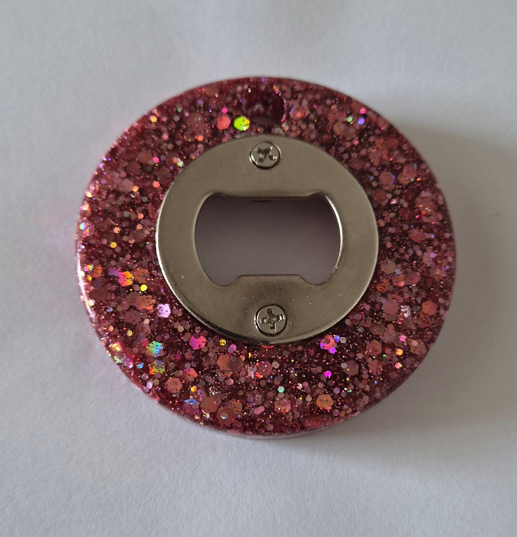 Round Bottle Opener-Pink Glitter