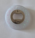 Round Bottle Opener- White Glitter