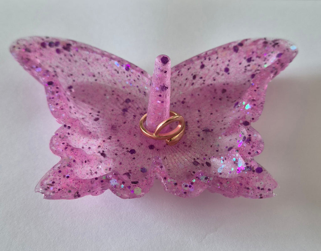 Butterfly Ring Holder- Pink with Purple Glitter