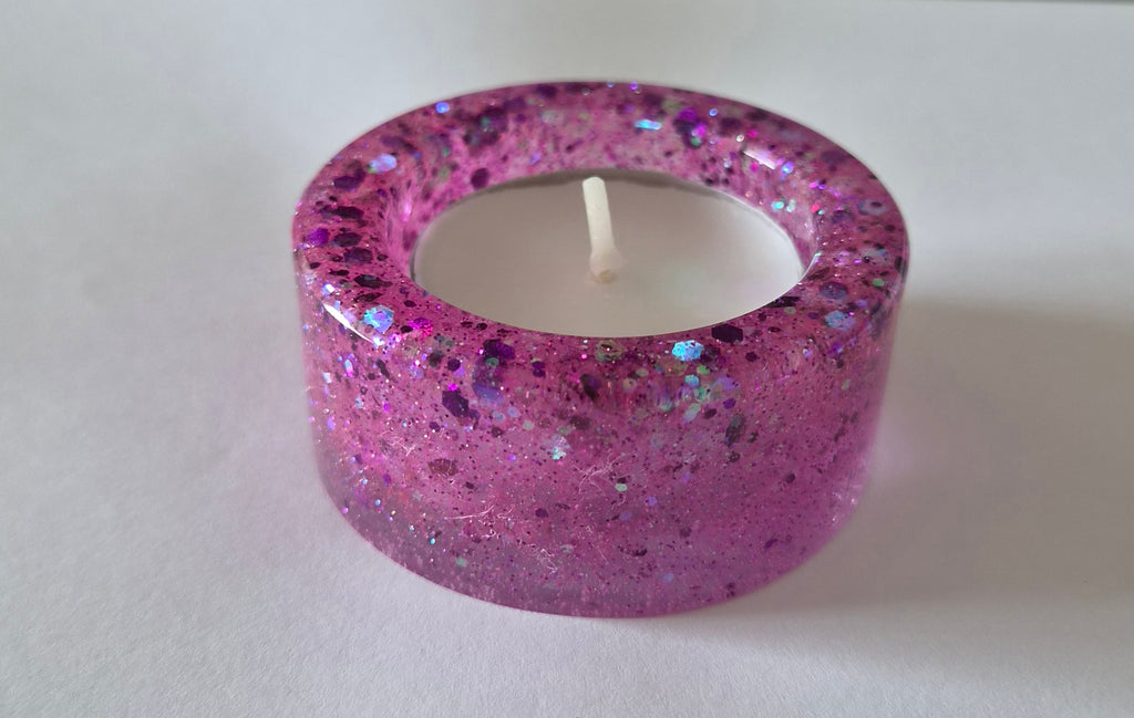 Round Tealight Candle Holder- Pink with Glitter